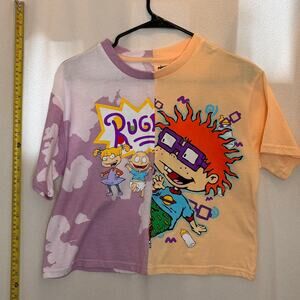Nickelodeon Rugrats Split Color Crop Tee – Angelica & Chuckie Graphic (L)